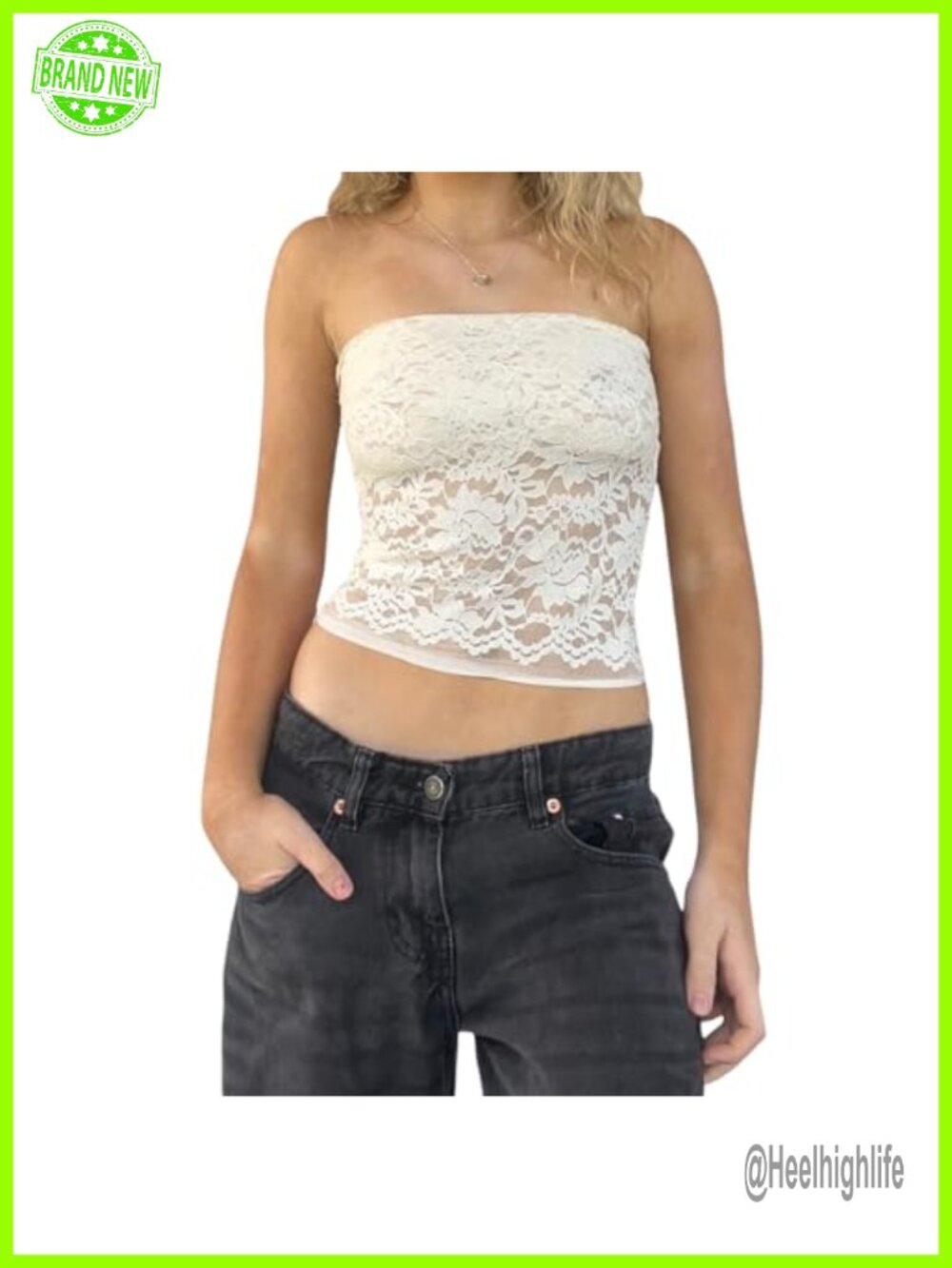 Lace Strapless Tube Top See Through Crop Y2K